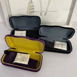 GUCCI Velvet Sunglass Glass Case Bundle Of 3 Black Purple With Dust Bag Wipes